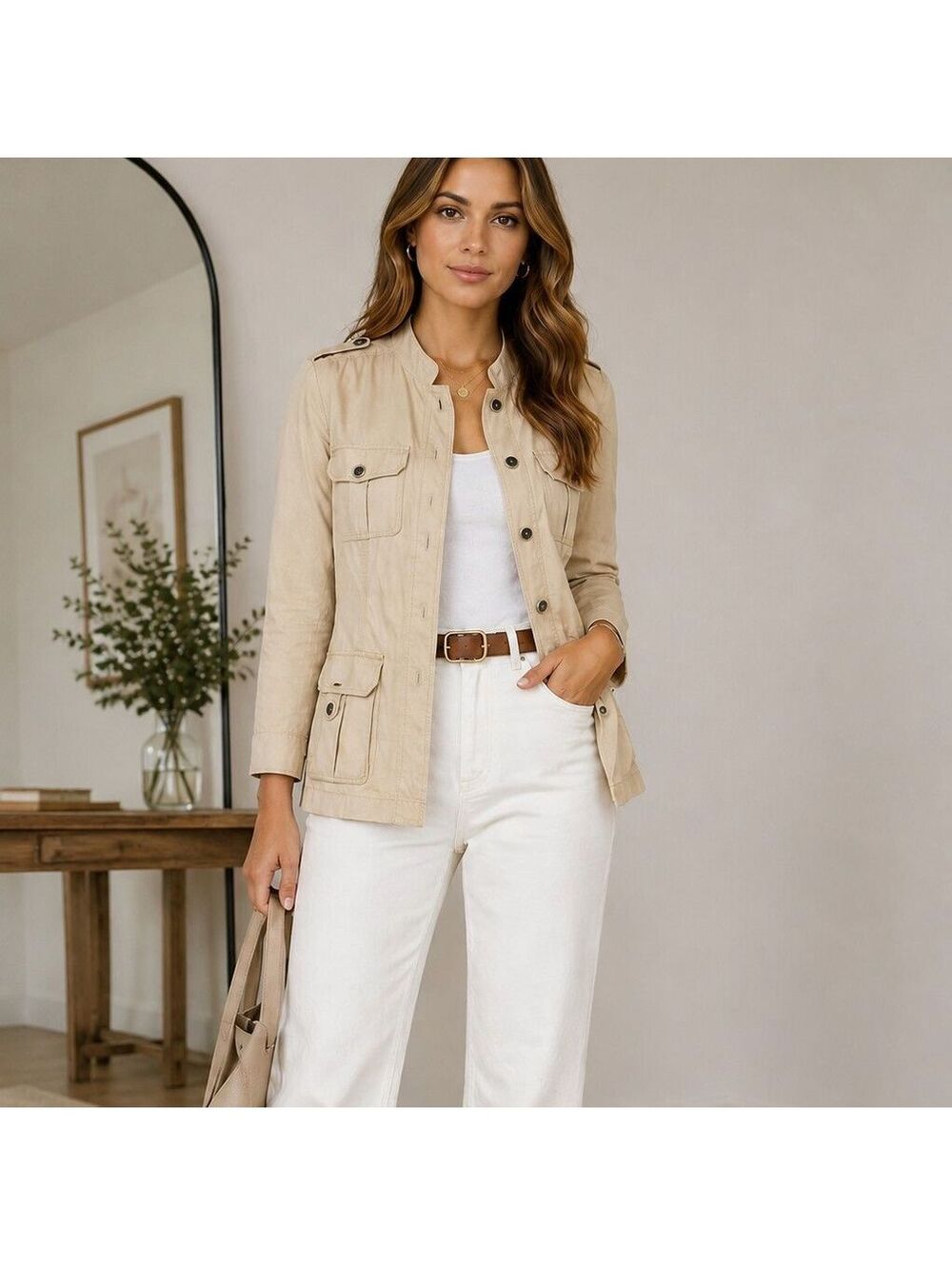 Banana Republic Silk Linen Utility Safari Granola Lightweight Jacket Beige S